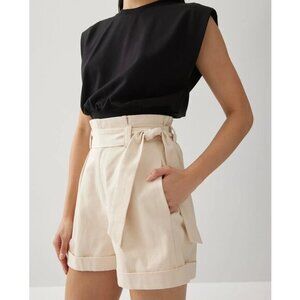 Love Bonito Macey Paperbag Super High Waisted Shorts in Cream Size S NWT